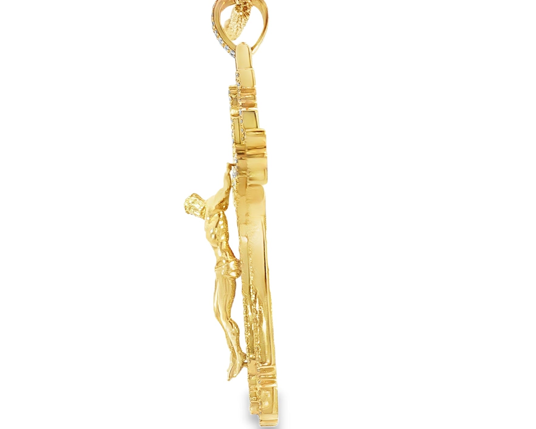 10k Gold Diamond Crucifix Pendant with Round - Cut Accents 3.55ct - AVI THE JEWELER