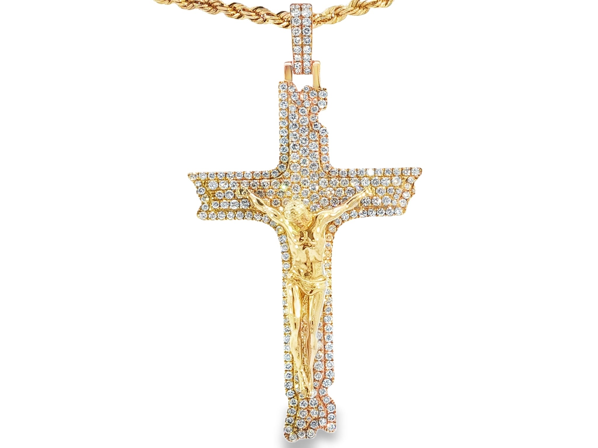 10k Gold Diamond Crucifix Pendant with Round - Cut Accents 3.55ct - AVI THE JEWELER
