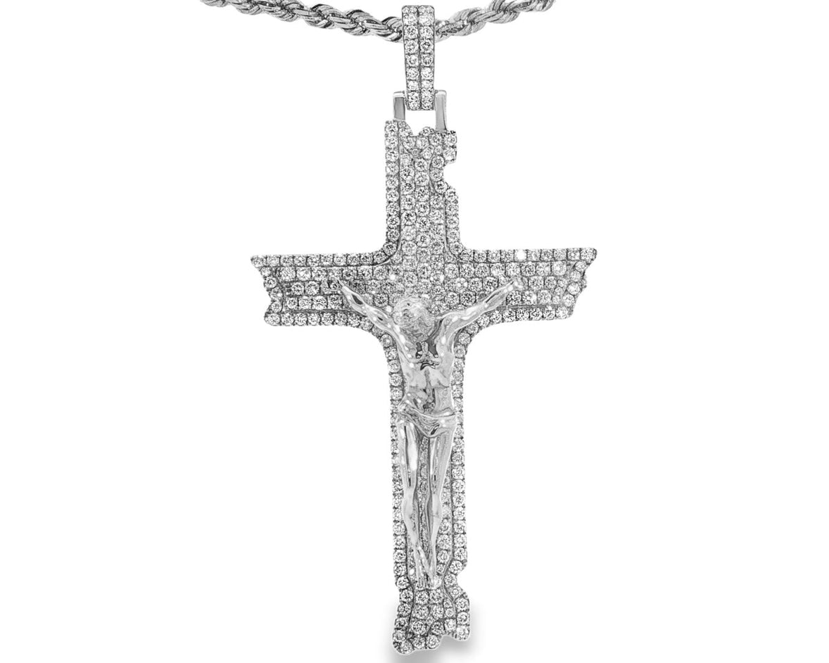 10k Gold Diamond Crucifix Pendant with Round - Cut Accents 3.55ct - AVI THE JEWELER