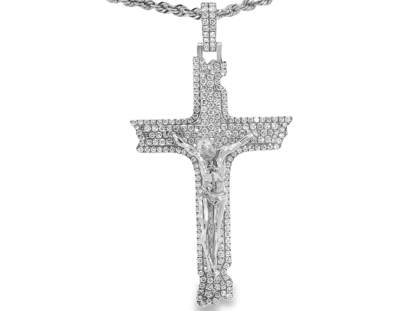 10k Gold Diamond Crucifix Pendant with Round - Cut Accents 3.55ct - AVI THE JEWELER