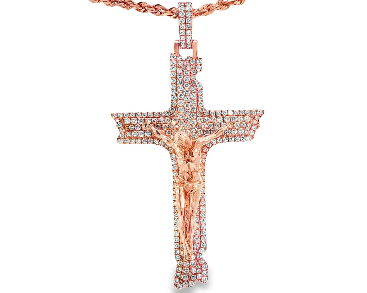 10k Gold Diamond Crucifix Pendant with Round - Cut Accents 3.55ct - AVI THE JEWELER