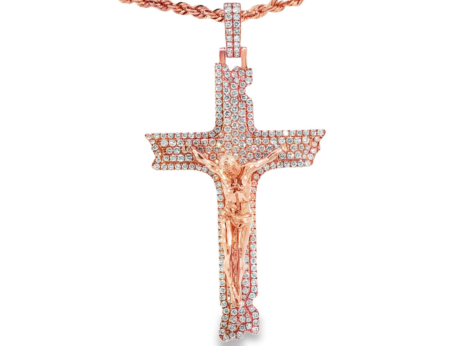 10k Gold Diamond Crucifix Pendant with Round - Cut Accents 3.55ct - AVI THE JEWELER