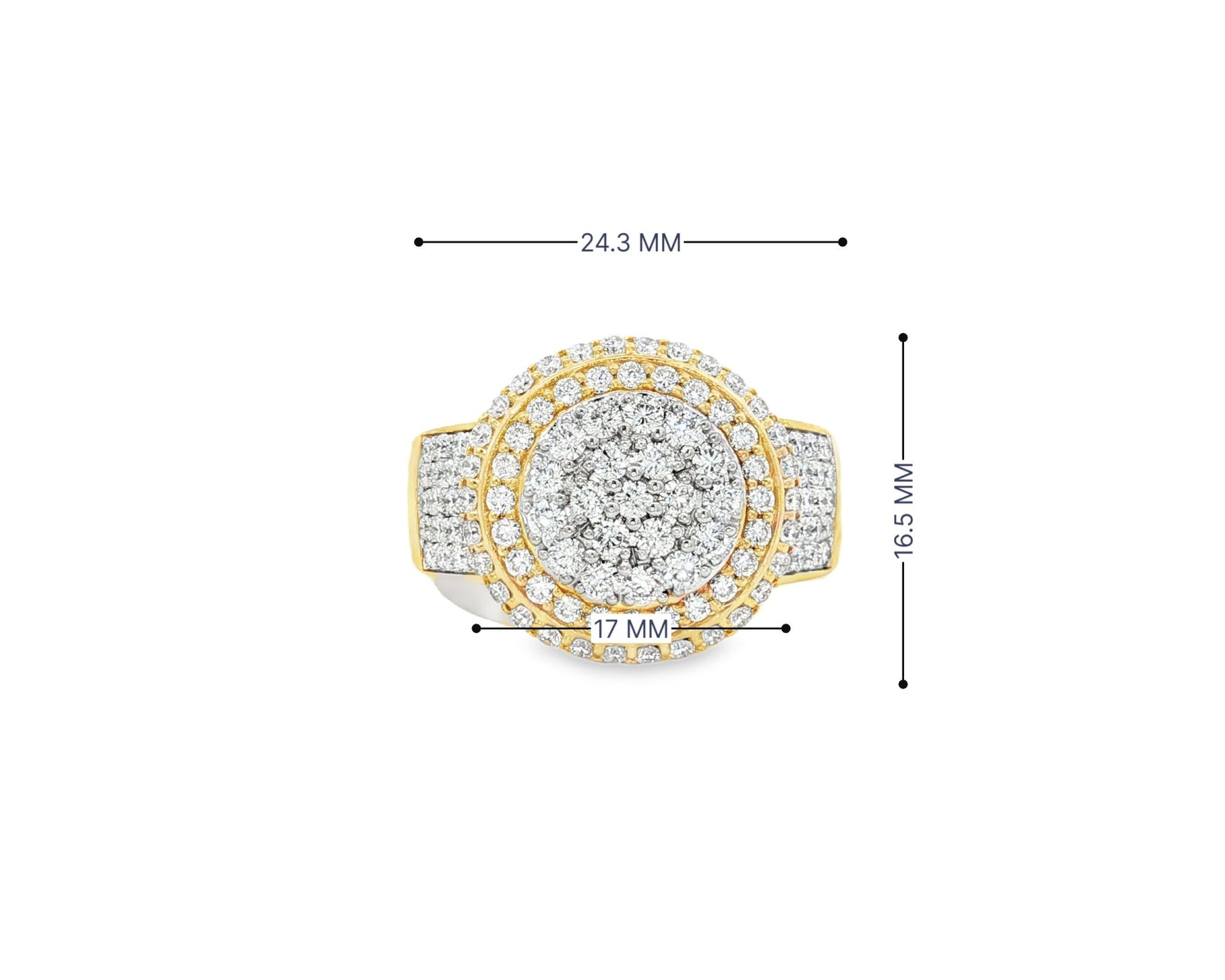 10k Gold Diamond Cushion Halo Cluster Ring with Pave Sides 1.70ct – front view