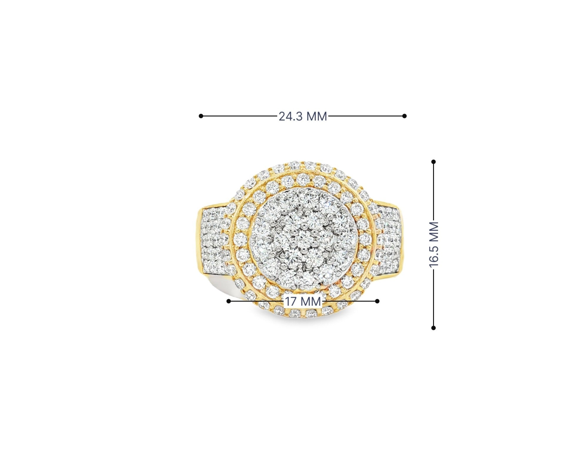 10k Gold Diamond Cushion Halo Cluster Ring with Pave Sides 1.70ct – front view