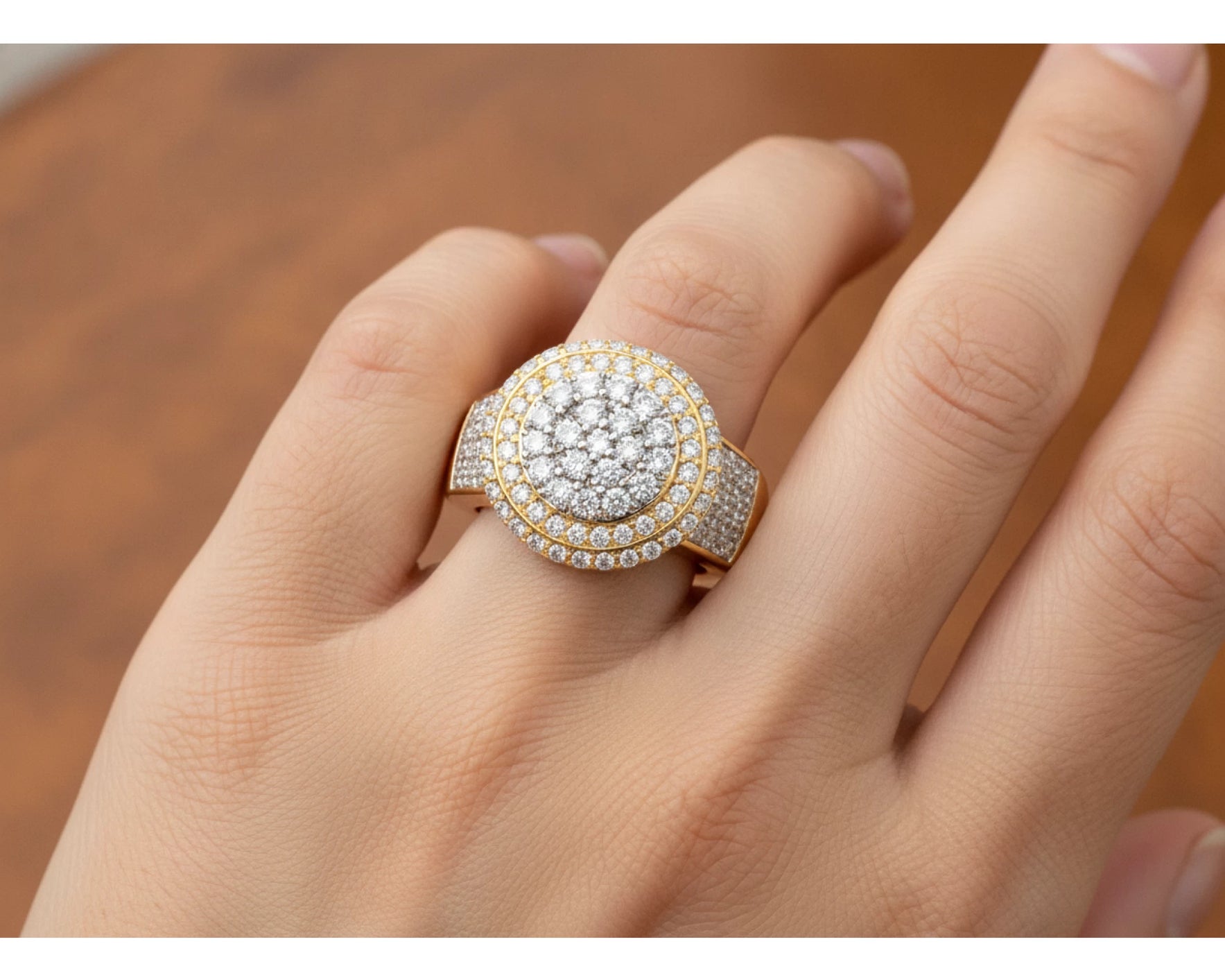 10k Gold Diamond Cushion Halo Cluster Ring with Pave Sides 1.70ct – lifestyle 1268