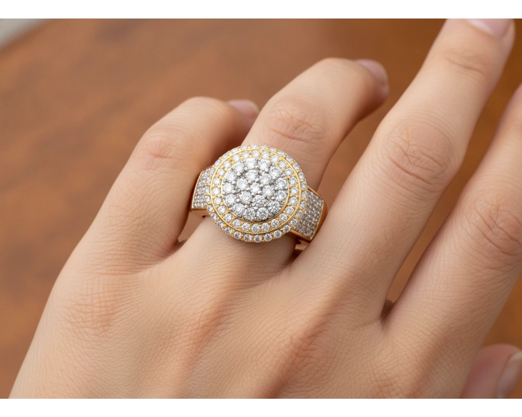 10k Gold Diamond Cushion Halo Cluster Ring with Pave Sides 1.70ct – lifestyle 1268