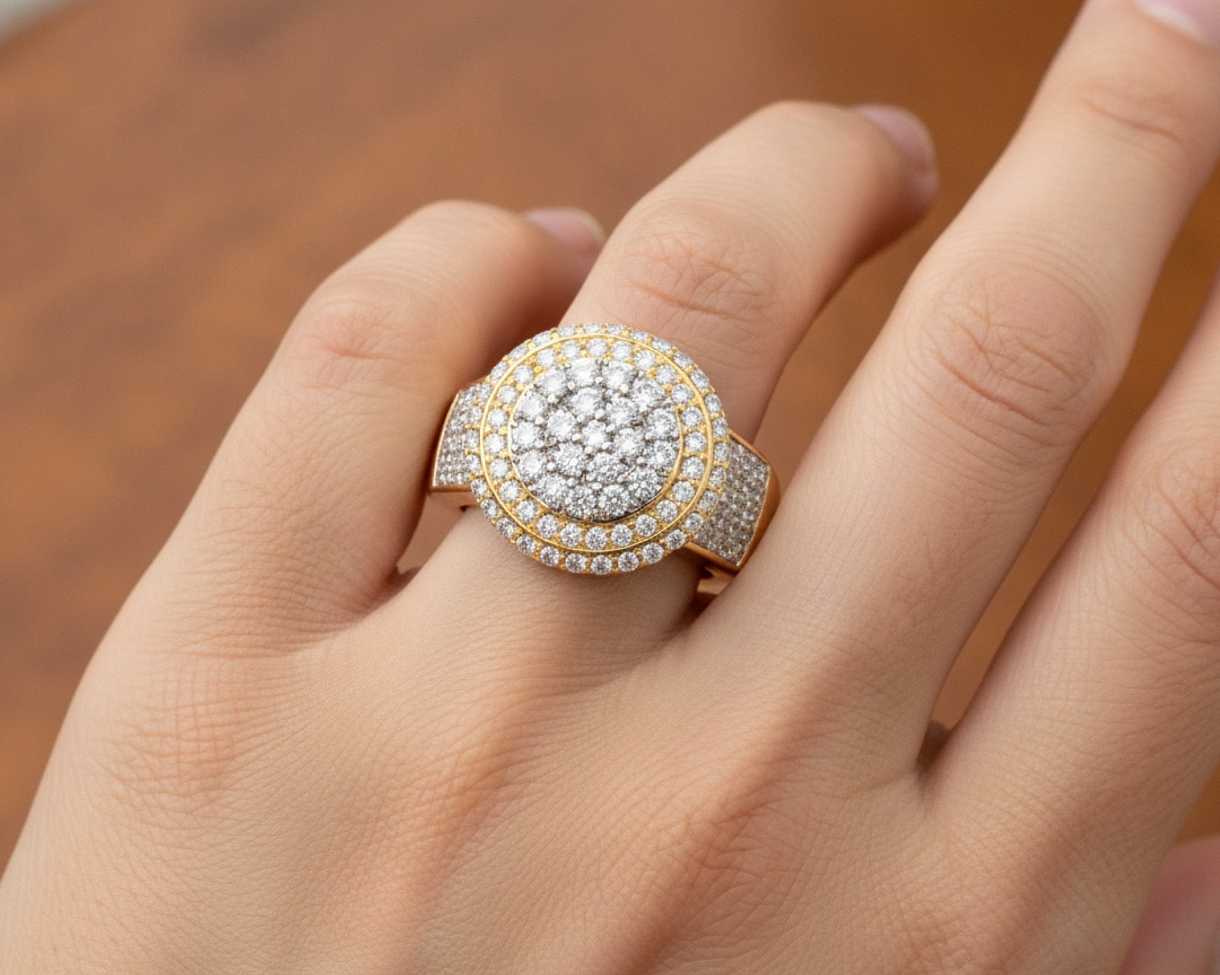 10k Gold Diamond Cushion Halo Cluster Ring with Pave Sides 1.70ct – lifestyle 1268