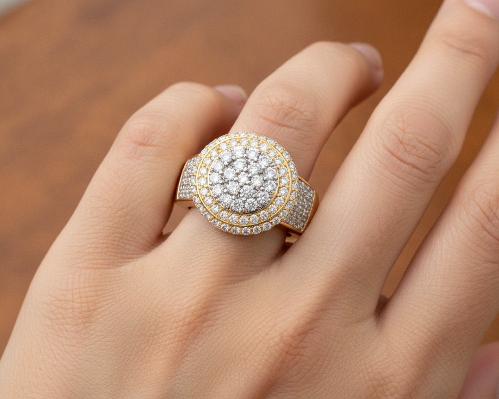 10k Gold Diamond Cushion Halo Cluster Ring with Pave Sides 1.70ct – lifestyle 1268