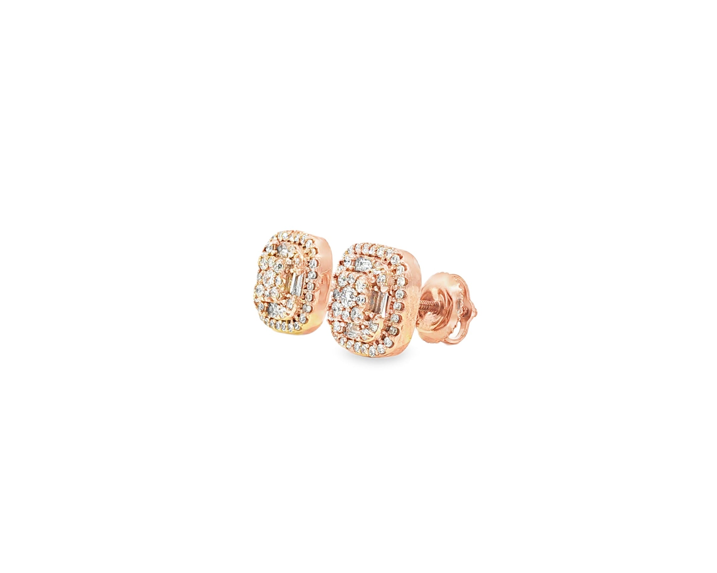 10k Gold Diamond Cushion - Shape Stud Earrings with Round & Baguette Accents 0.60ct - AVI THE JEWELER