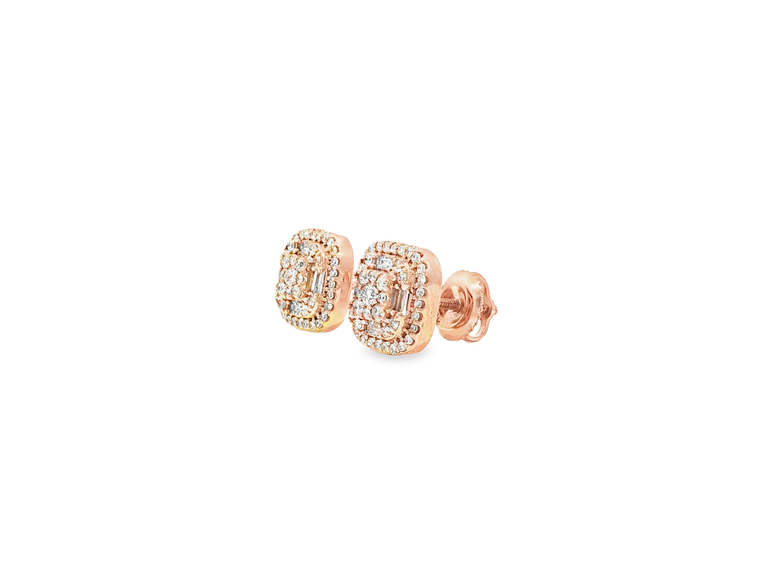 10k Gold Diamond Cushion - Shape Stud Earrings with Round & Baguette Accents 0.60ct - AVI THE JEWELER