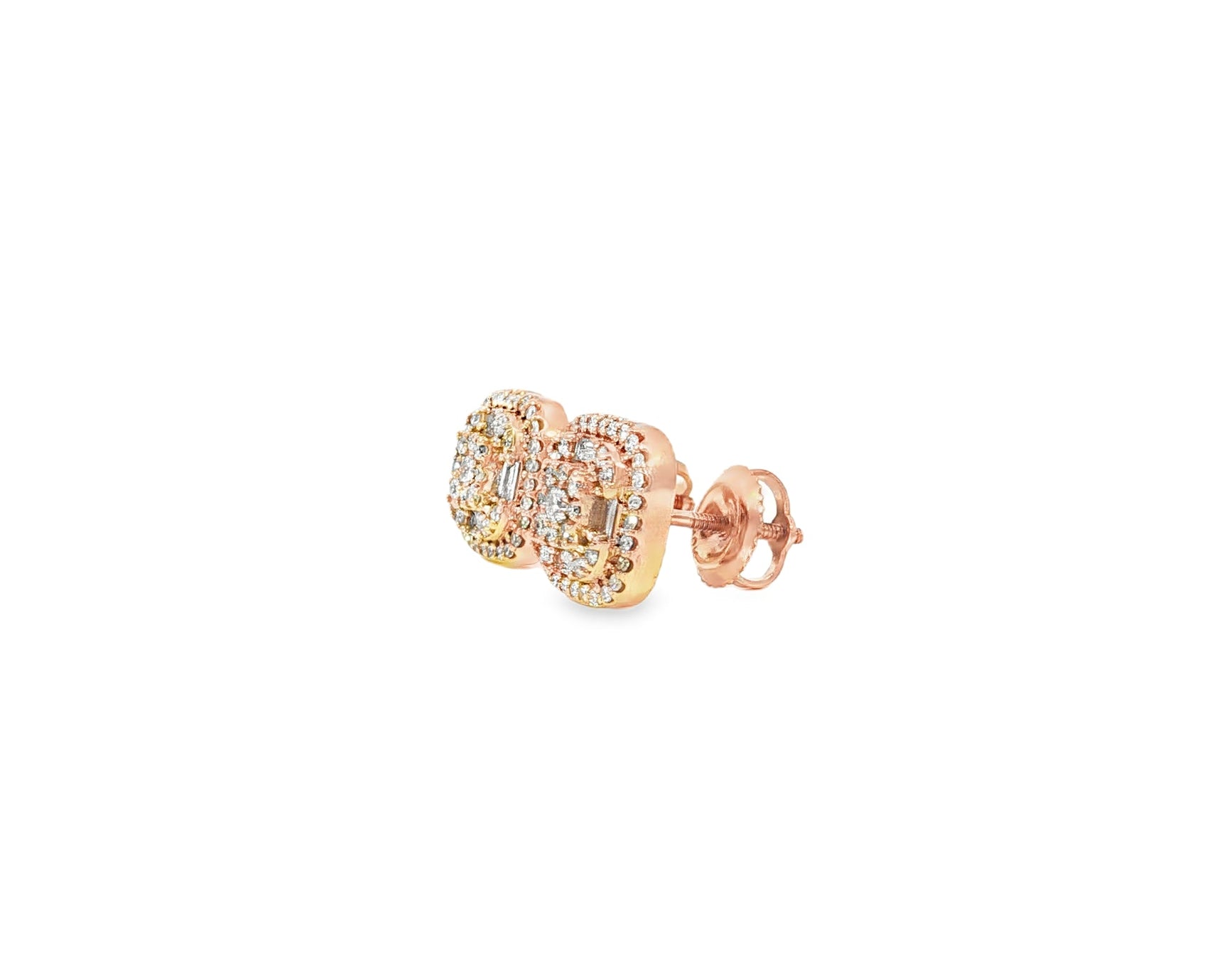 10k Gold Diamond Cushion - Shape Stud Earrings with Round & Baguette Accents 0.60ct - AVI THE JEWELER