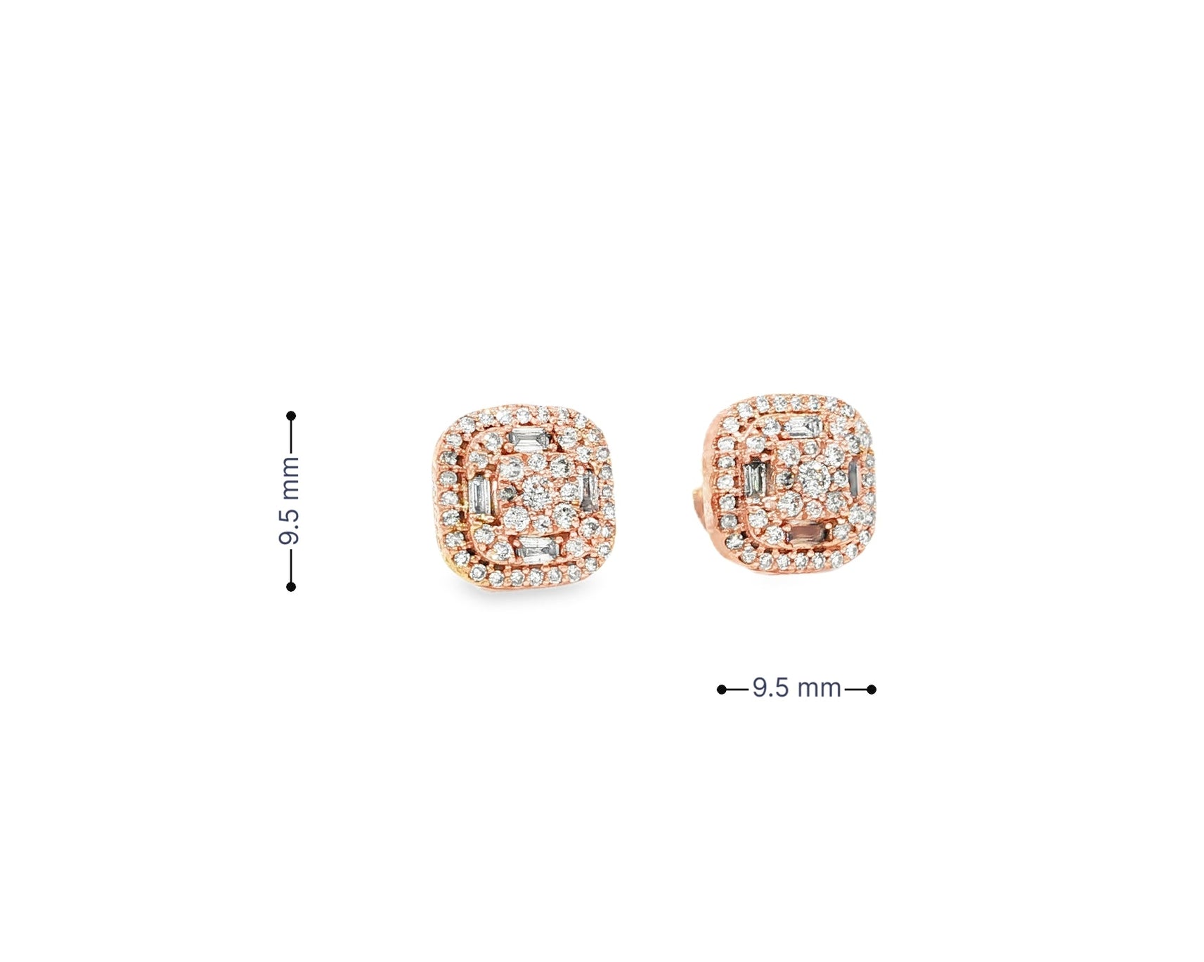10k Gold Diamond Cushion - Shape Stud Earrings with Round & Baguette Accents 0.60ct - AVI THE JEWELER