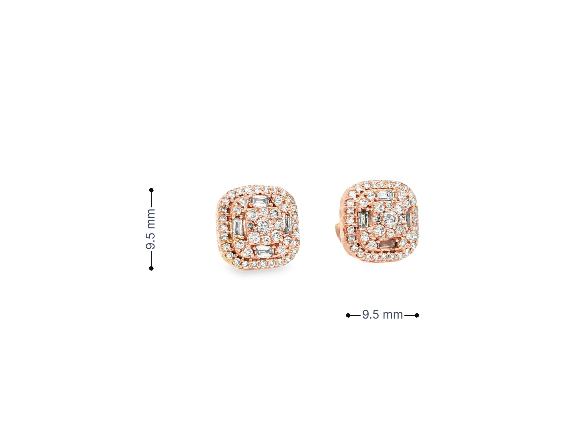 10k Gold Diamond Cushion - Shape Stud Earrings with Round & Baguette Accents 0.60ct - AVI THE JEWELER