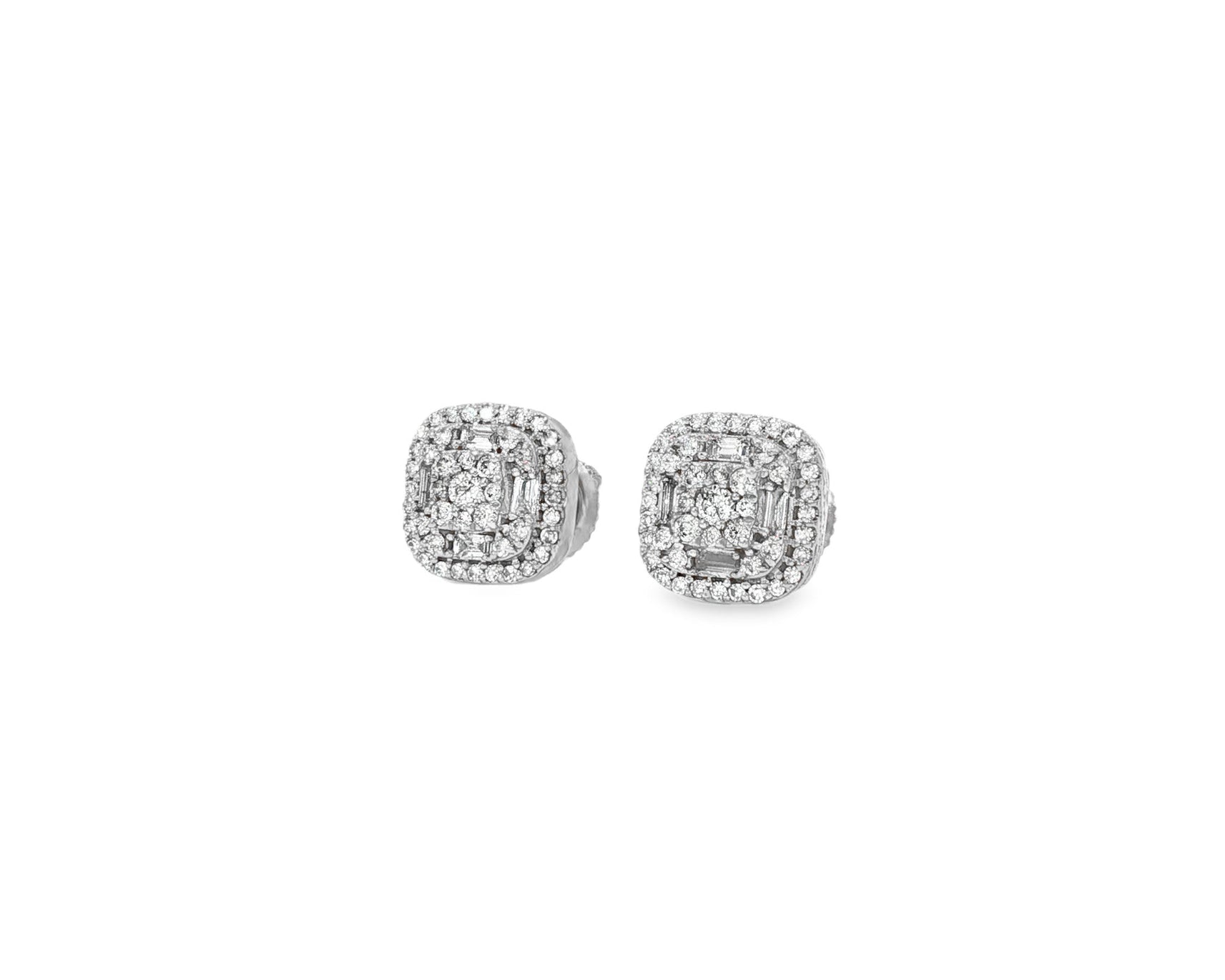 10k Gold Diamond Cushion - Shape Stud Earrings with Round & Baguette Accents 0.60ct - AVI THE JEWELER