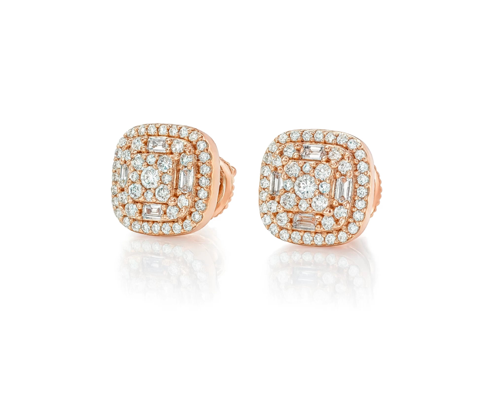 10k Gold Diamond Cushion-Shape Stud Earrings with Round & Baguette Accents 0.60ct – lifestyle 3983