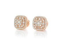 10k Gold Diamond Cushion-Shape Stud Earrings with Round & Baguette Accents 0.60ct