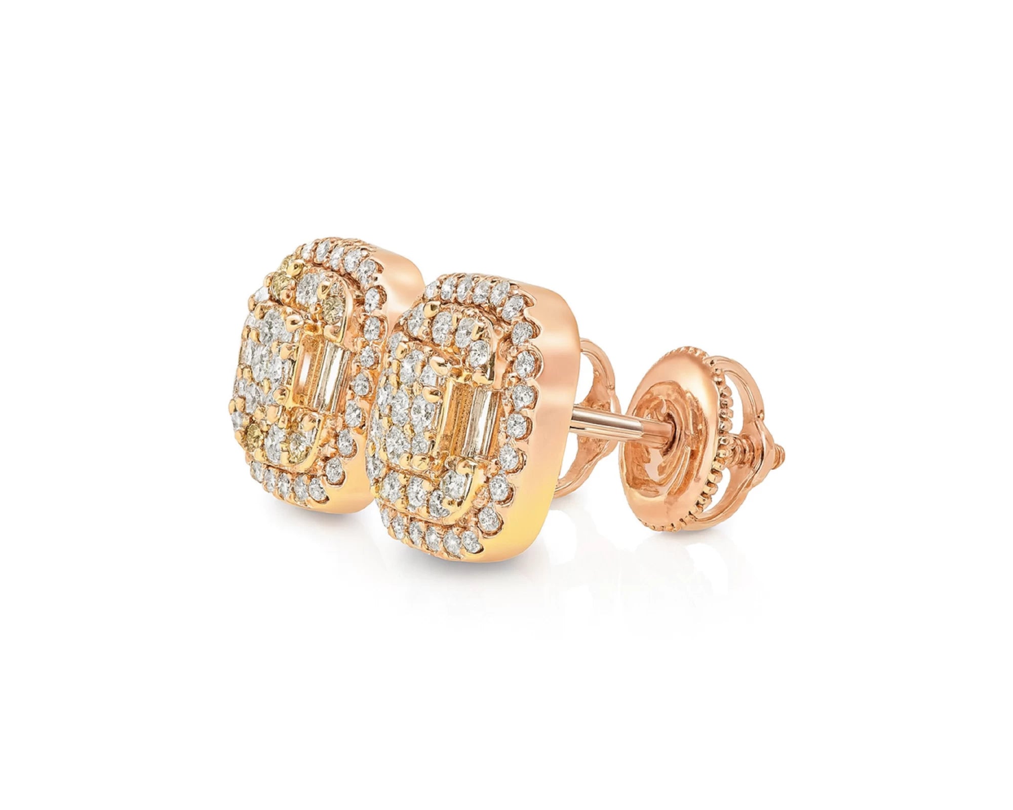 10k Gold Diamond Cushion-Shape Stud Earrings with Round & Baguette Accents 0.60ct – lifestyle 3984