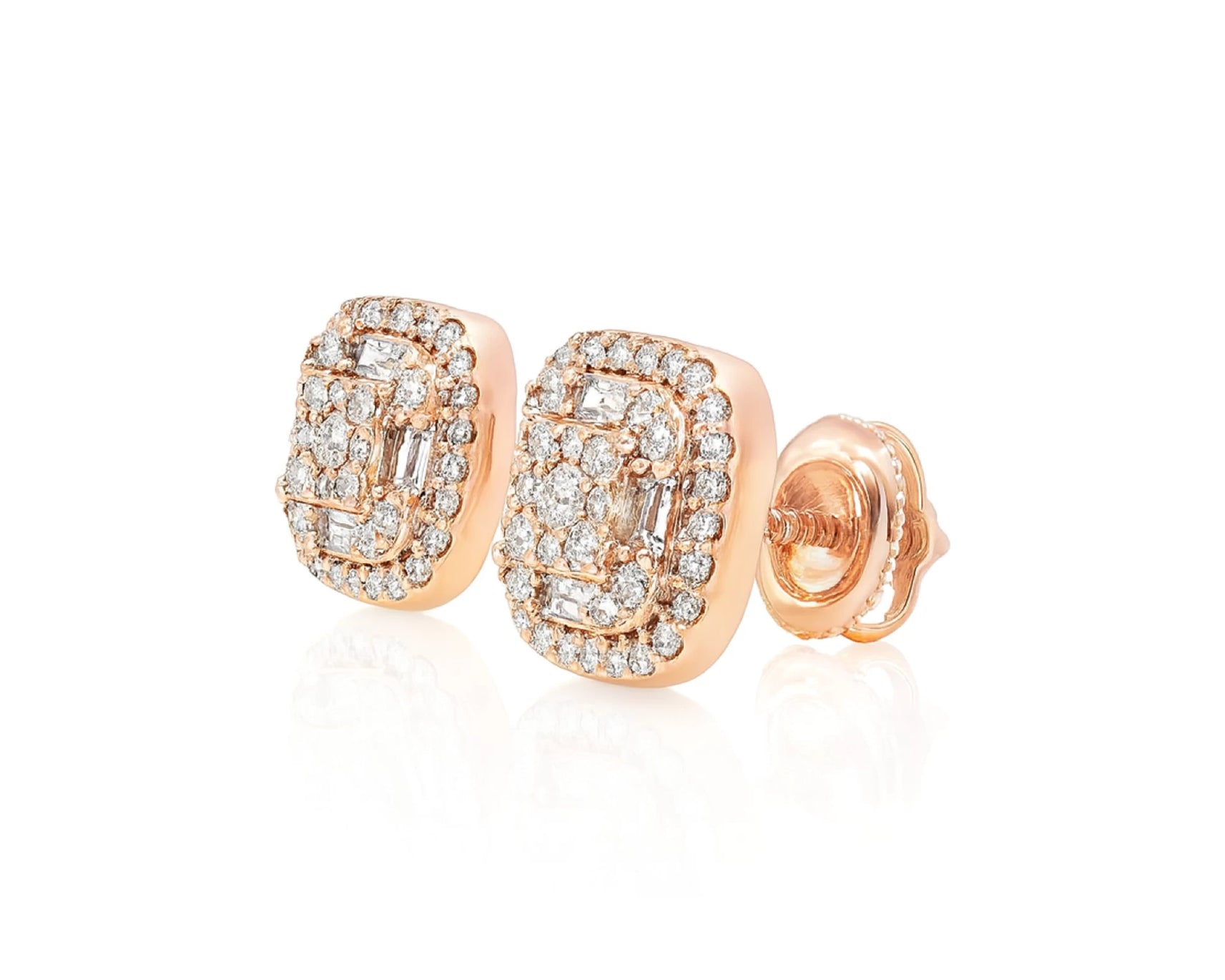10k Gold Diamond Cushion-Shape Stud Earrings with Round & Baguette Accents 0.60ct – lifestyle 3985