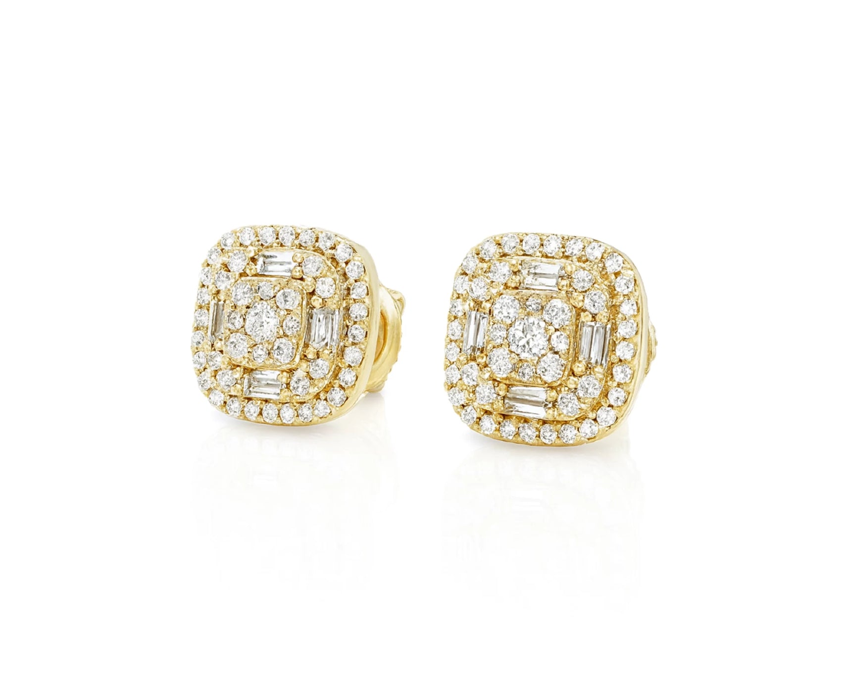 10k Gold Diamond Cushion-Shape Stud Earrings with Round & Baguette Accents 0.60ct – lifestyle 3986