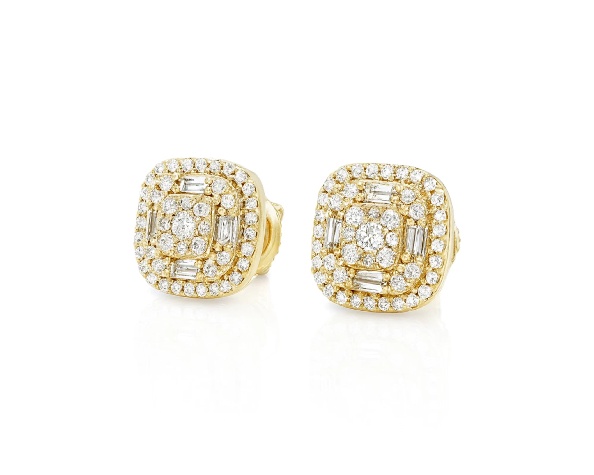 10k Gold Diamond Cushion-Shape Stud Earrings with Round & Baguette Accents 0.60ct – lifestyle 3986