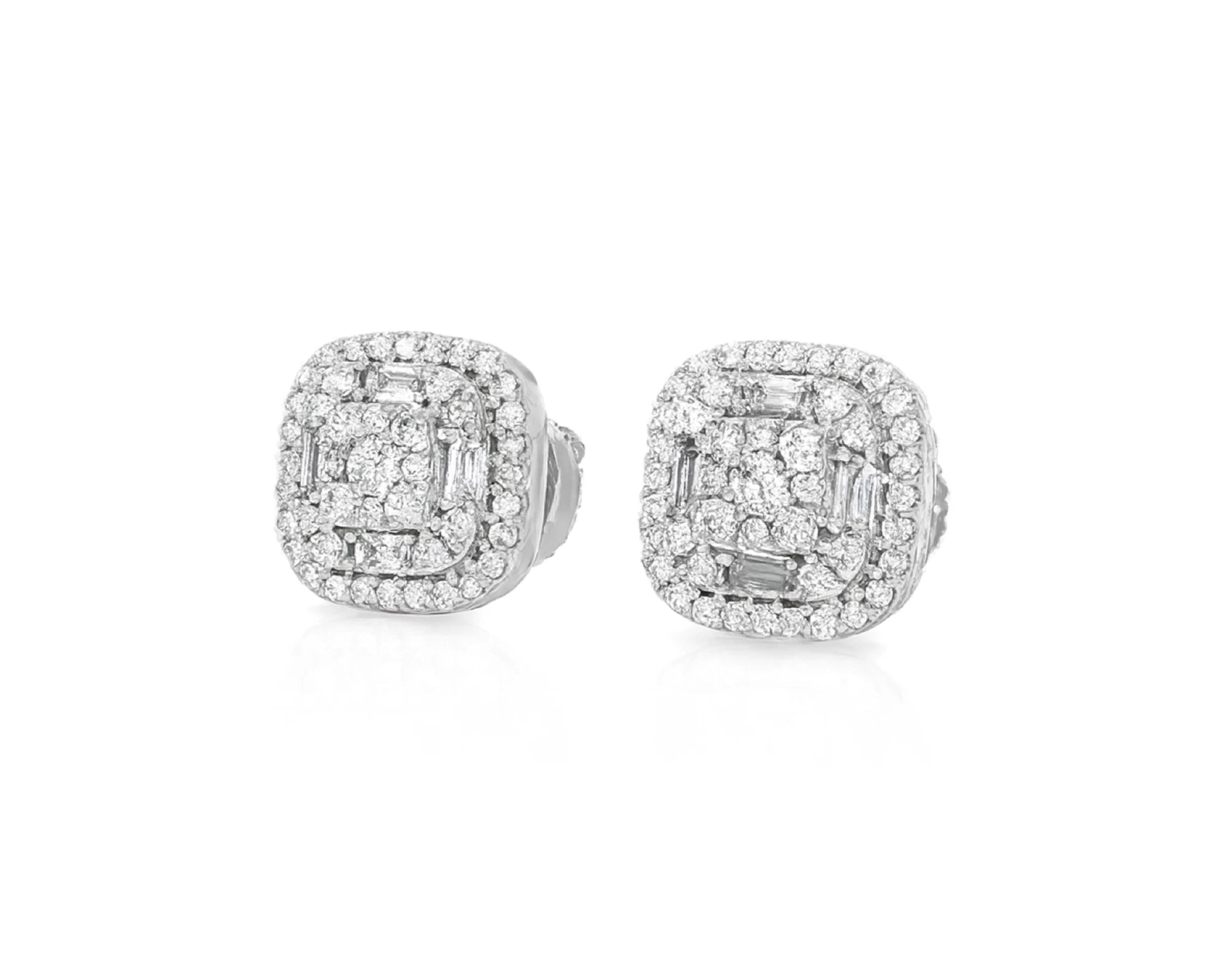10k Gold Diamond Cushion-Shape Stud Earrings with Round & Baguette Accents 0.60ct – lifestyle 3987