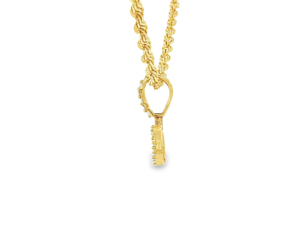 10k Gold Diamond Dollar Sign Pendant with Round & Baguette Accents 2.5ct - AVI THE JEWELER