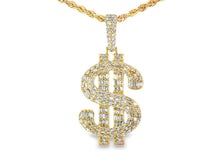 10k Gold Diamond Dollar Sign Pendant with Round & Baguette Accents 2.5ct