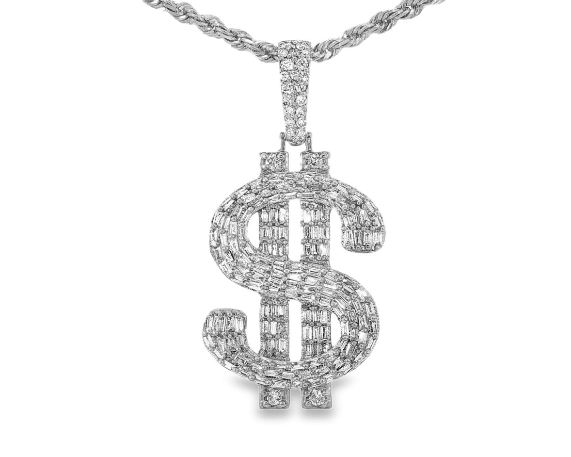 10k Gold Diamond Dollar Sign Pendant with Round & Baguette Accents 2.5ct - AVI THE JEWELER