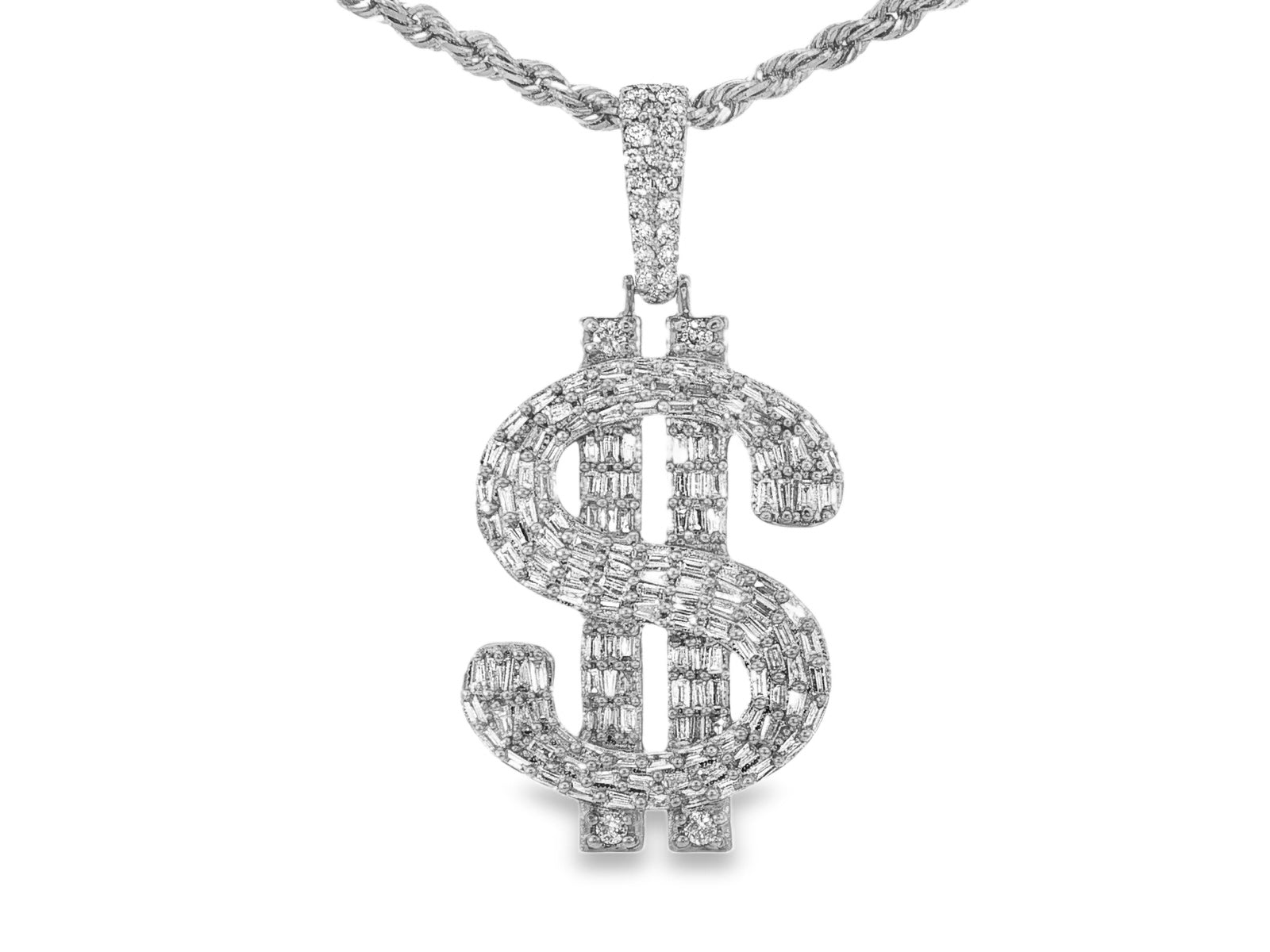 10k Gold Diamond Dollar Sign Pendant with Round & Baguette Accents 2.5ct - AVI THE JEWELER