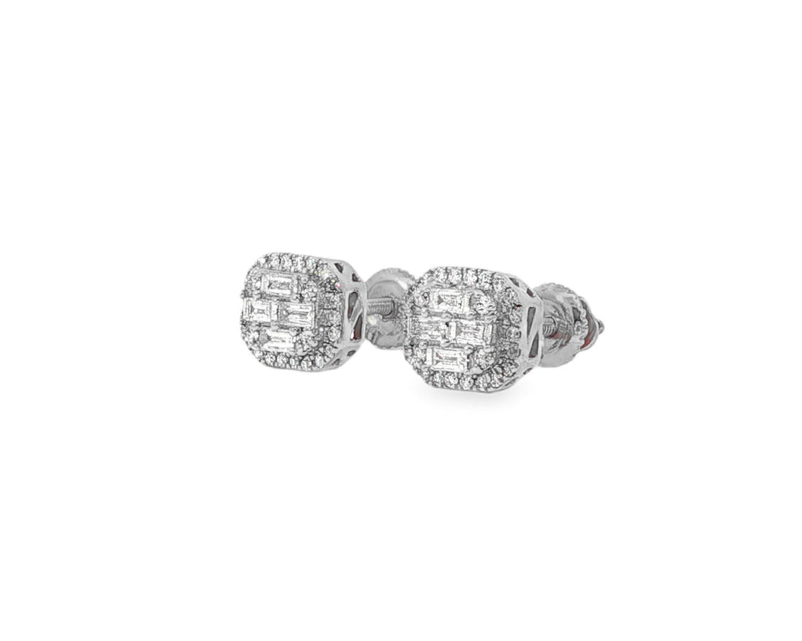 10k Gold Diamond Earrings with Baguette & Round Cluster Cushion Design 0.37ct - AVI THE JEWELER