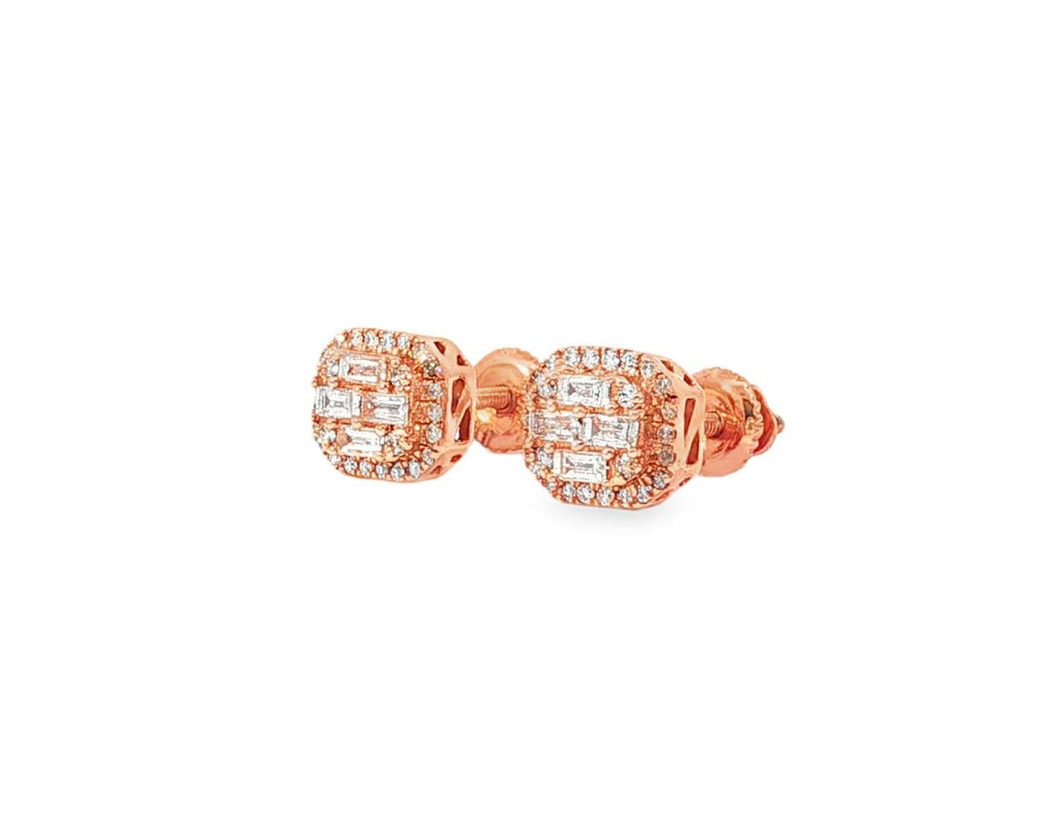 10k Gold Diamond Earrings with Baguette & Round Cluster Cushion Design 0.37ct - AVI THE JEWELER