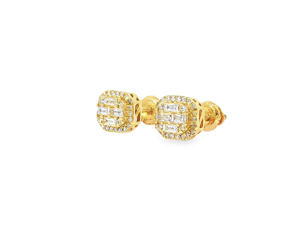 10k Gold Diamond Earrings with Baguette & Round Cluster Cushion Design 0.37ct - AVI THE JEWELER