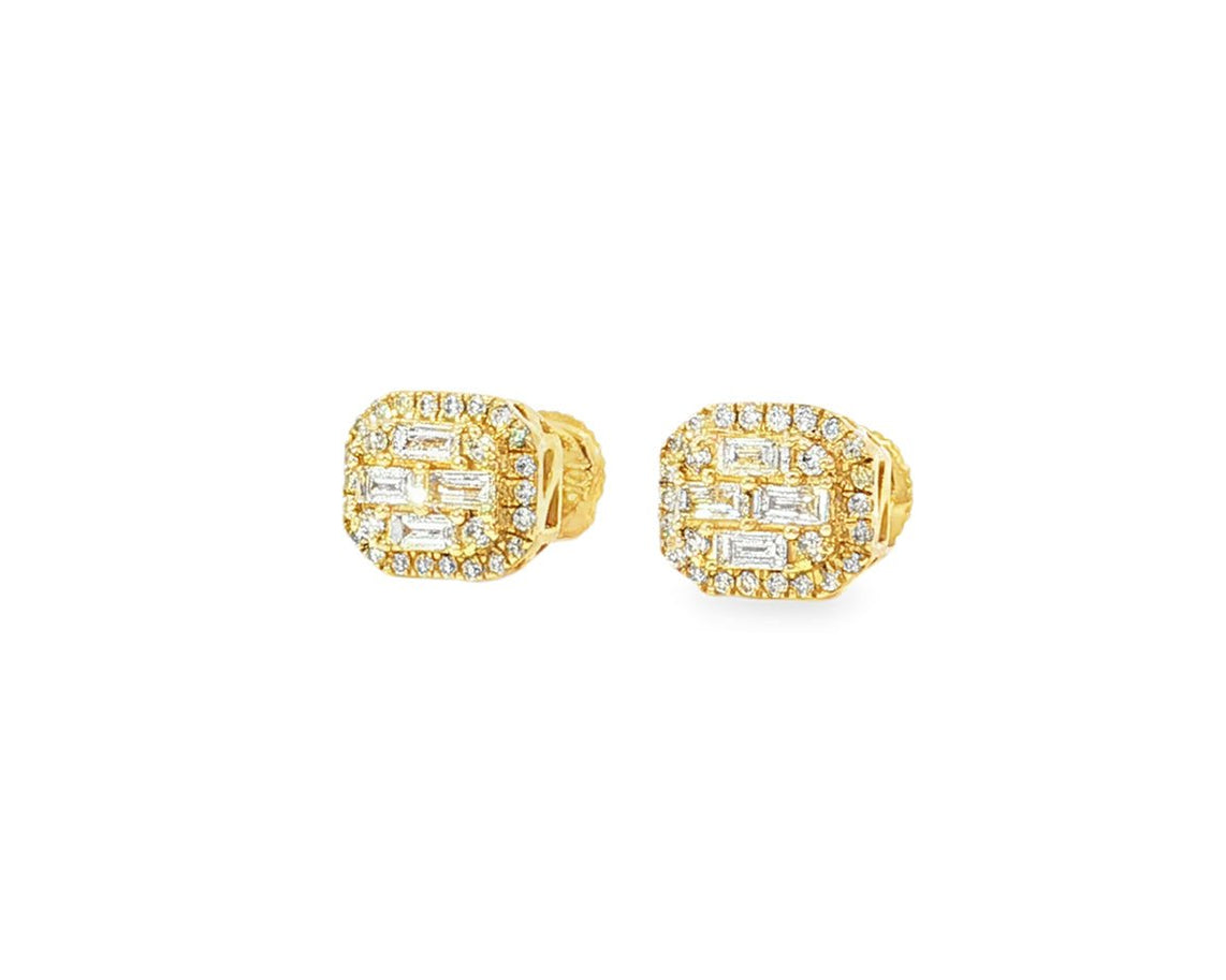 10k Gold Diamond Earrings with Baguette & Round Cluster Cushion Design 0.37ct - AVI THE JEWELER