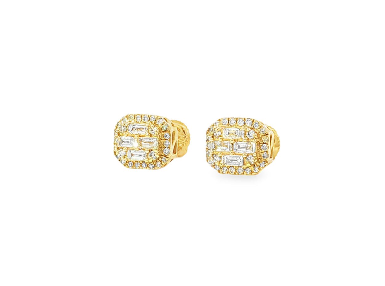 10k Gold Diamond Earrings with Baguette & Round Cluster Cushion Design 0.37ct - AVI THE JEWELER