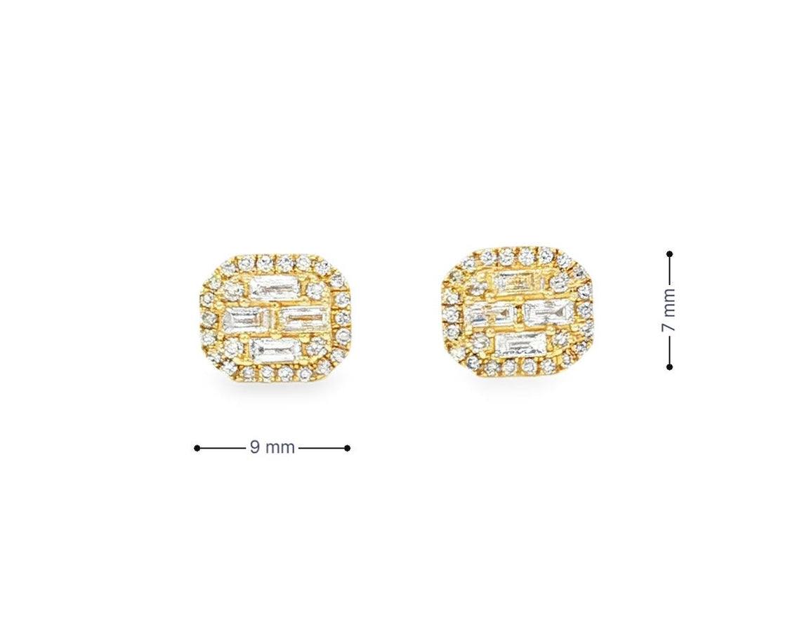 10k Gold Diamond Earrings with Baguette & Round Cluster Cushion Design 0.37ct - AVI THE JEWELER