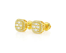 10k Gold Diamond Earrings with Baguette & Round Cluster Cushion Design 0.37ct