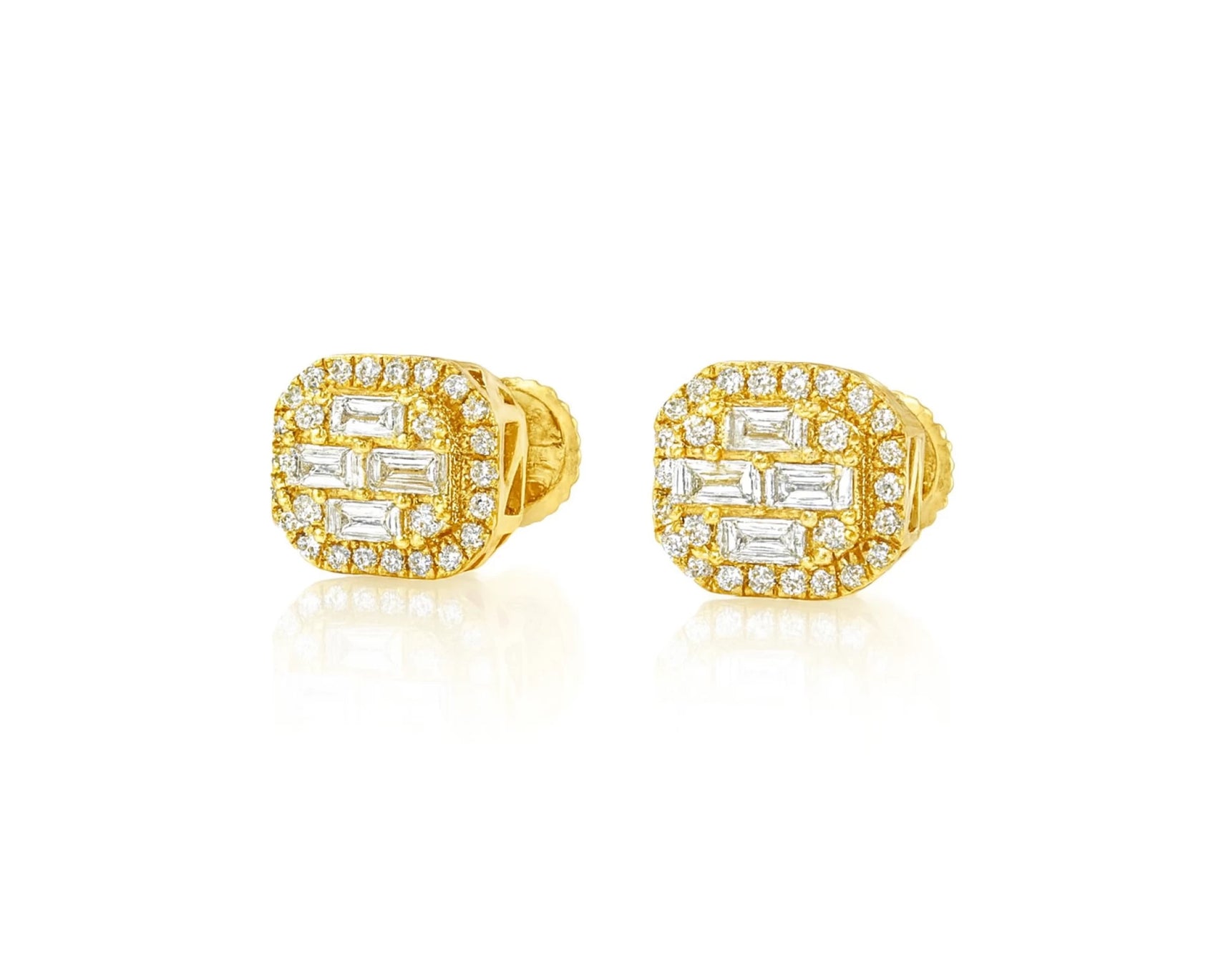 10k Gold Diamond Earrings with Baguette & Round Cluster Cushion Design 0.37ct – lifestyle 3203