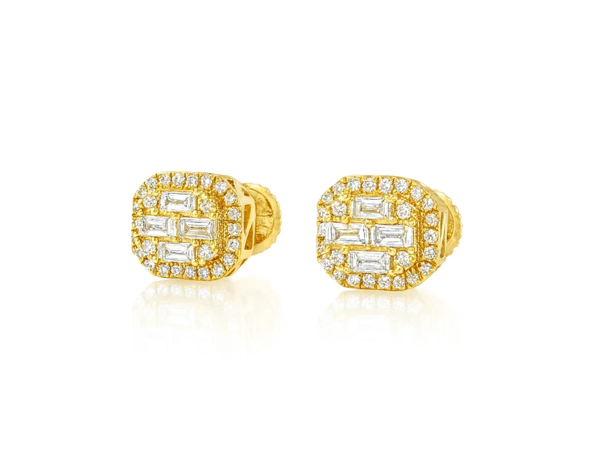 10k Gold Diamond Earrings with Baguette & Round Cluster Cushion Design 0.37ct – lifestyle 3203