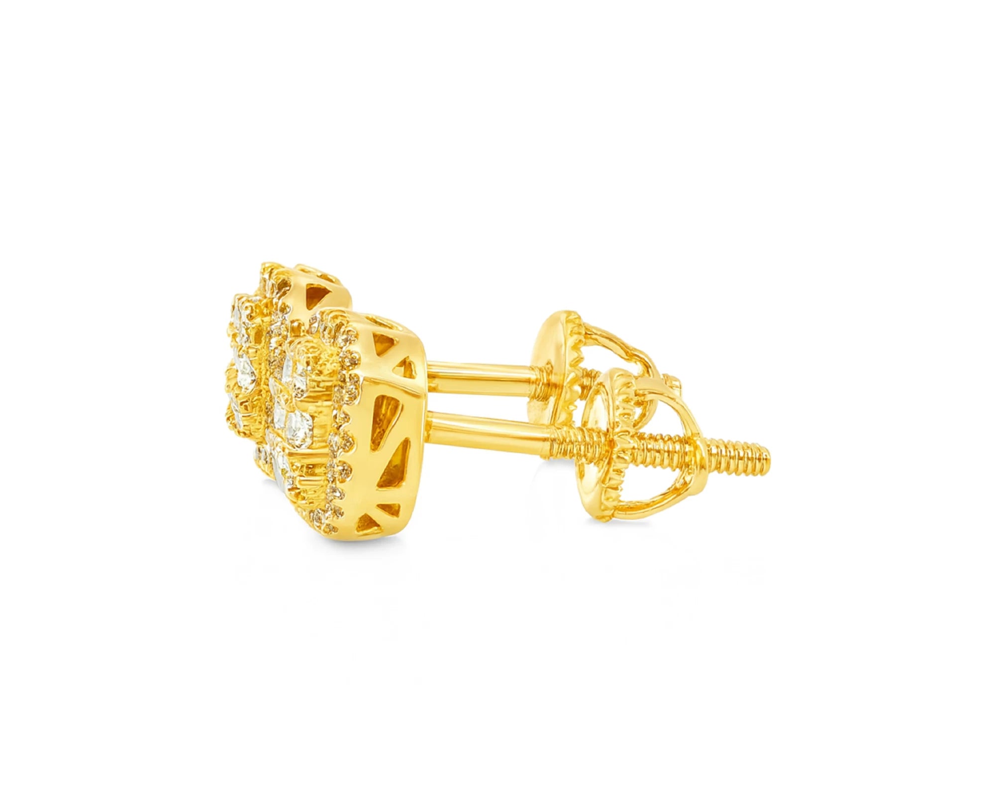 10k Gold Diamond Earrings with Baguette & Round Cluster Cushion Design 0.37ct – lifestyle 3204
