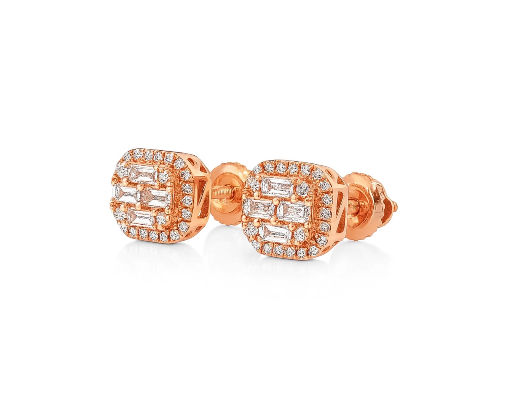 10k Gold Diamond Earrings with Baguette & Round Cluster Cushion Design 0.37ct – lifestyle 3205