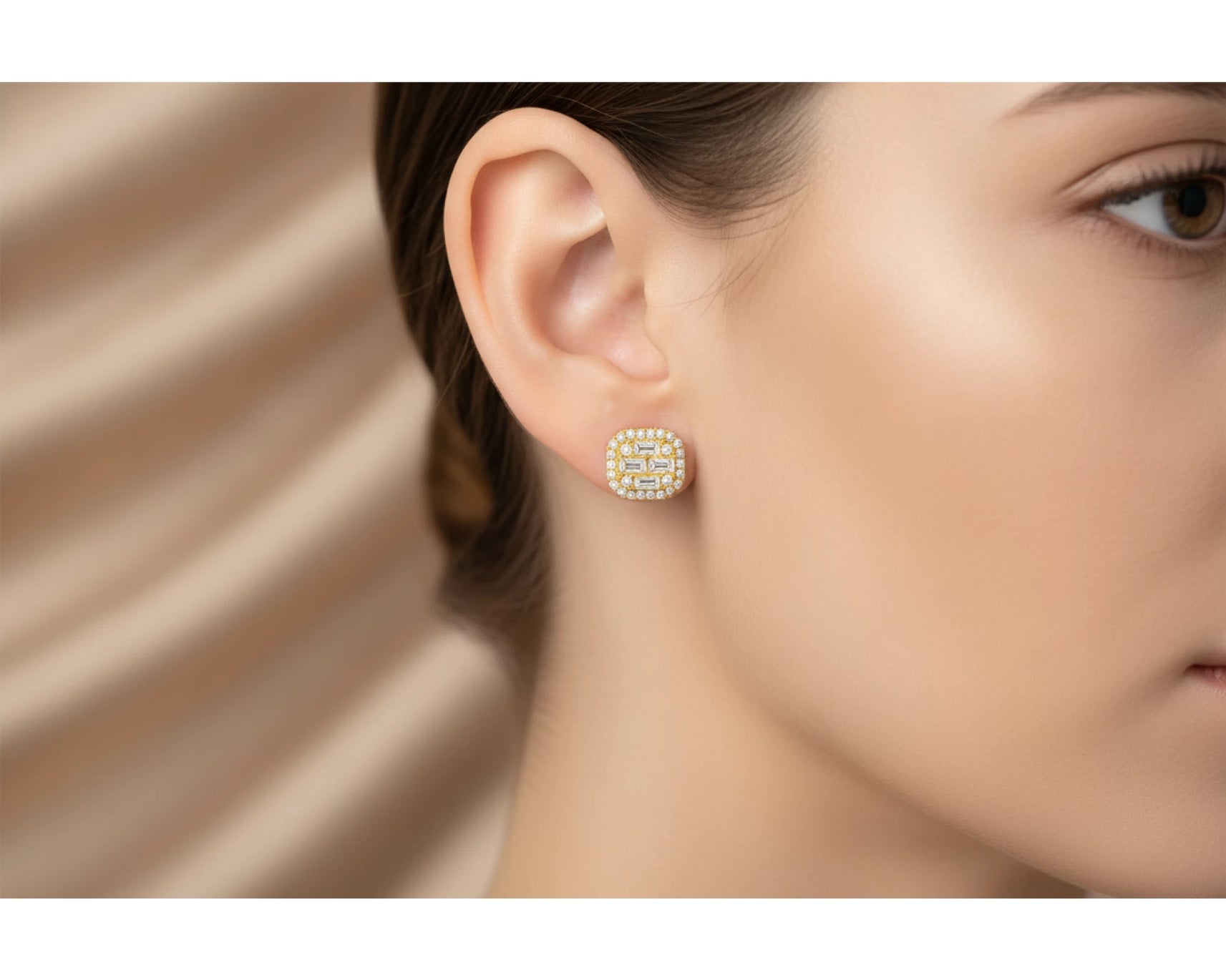 10k Gold Diamond Earrings with Baguette & Round Cluster Cushion Design 0.37ct – lifestyle 3211