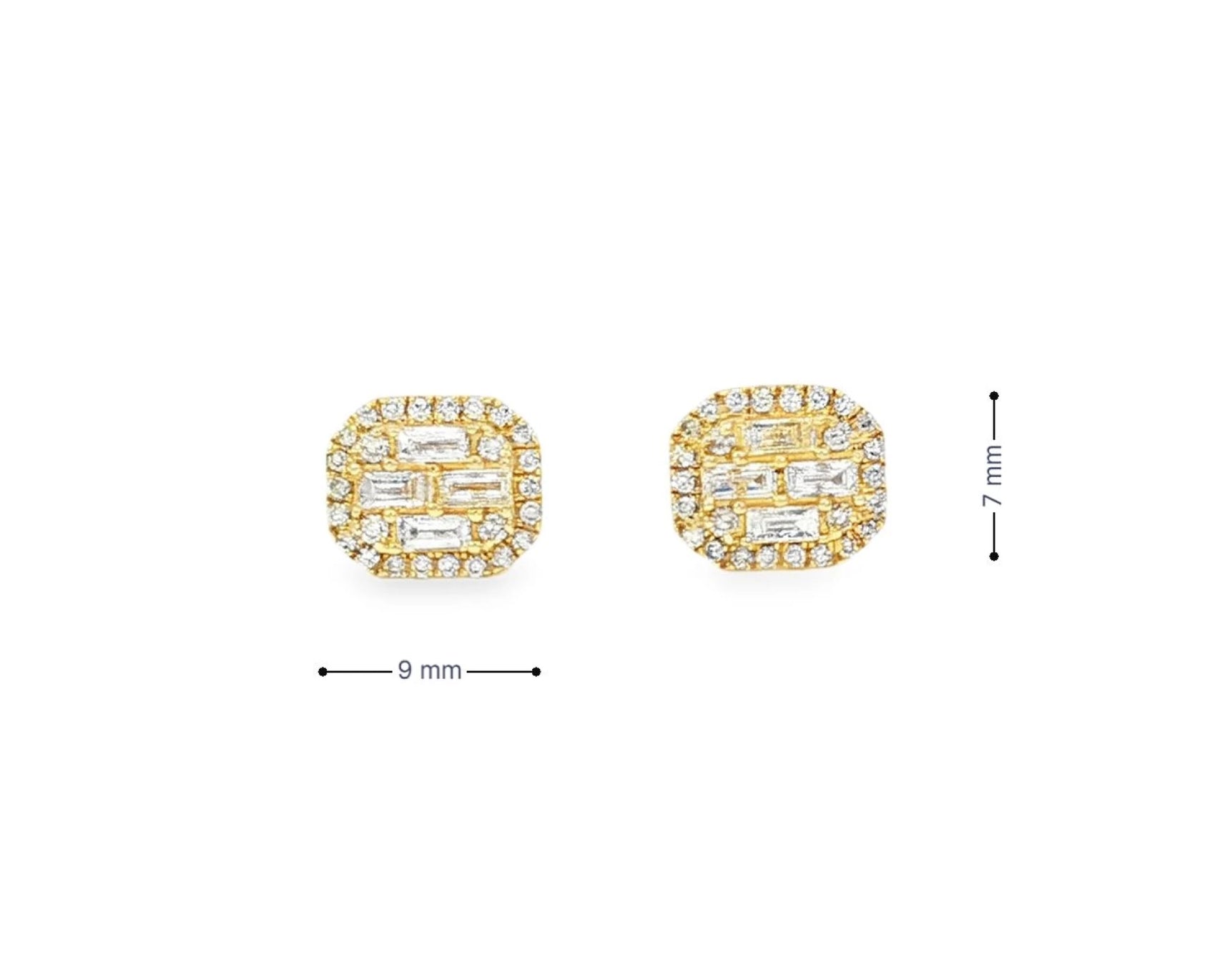 10k Gold Diamond Earrings with Baguette & Round Cluster Cushion Design 0.37ct – view 7