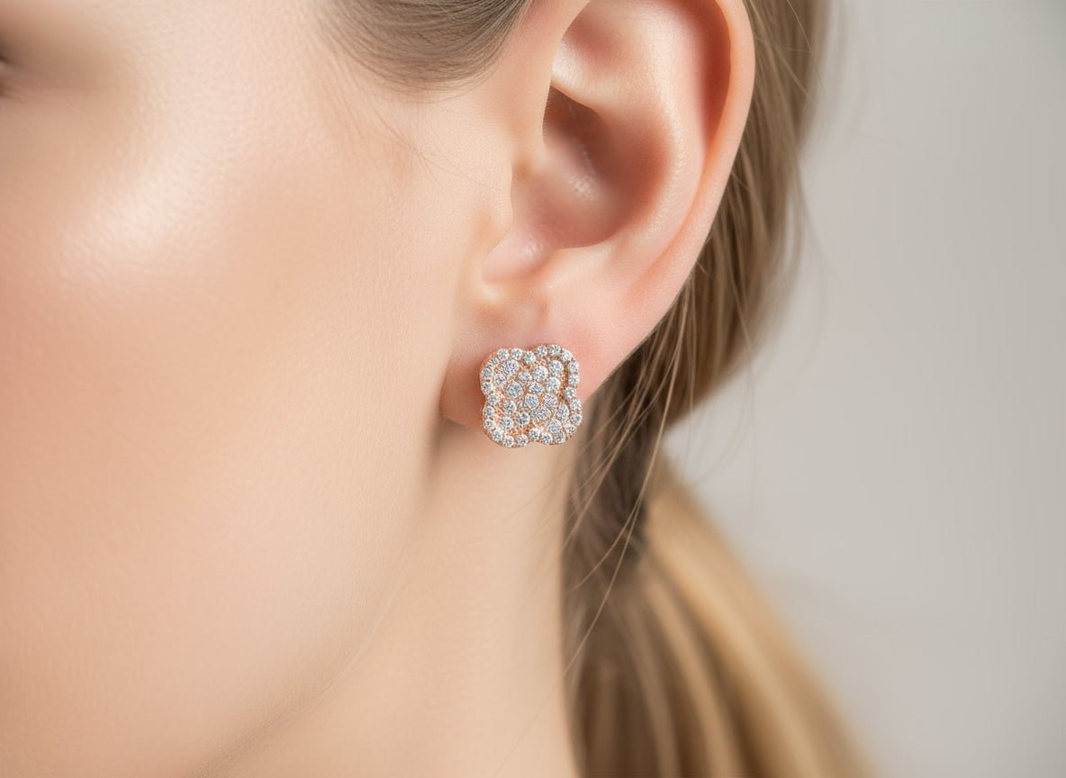 10k Gold Diamond Earrings with Floral Clover Design 0.86ct - AVI THE JEWELER