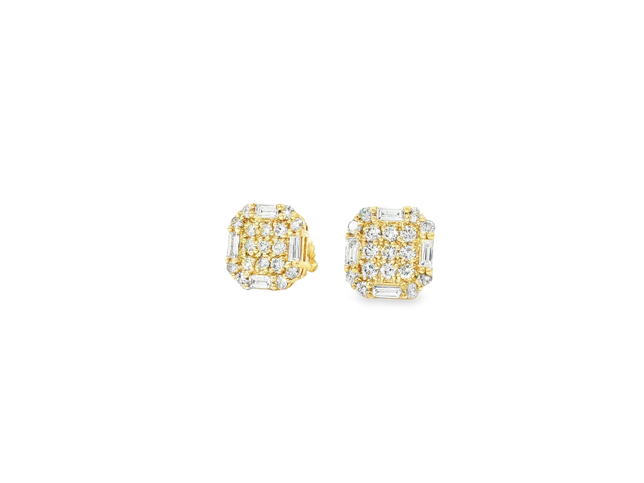 10k Gold Diamond Earrings with Round & Baguette - Cut Geometric Cluster Design 1.05ct - AVI THE JEWELER