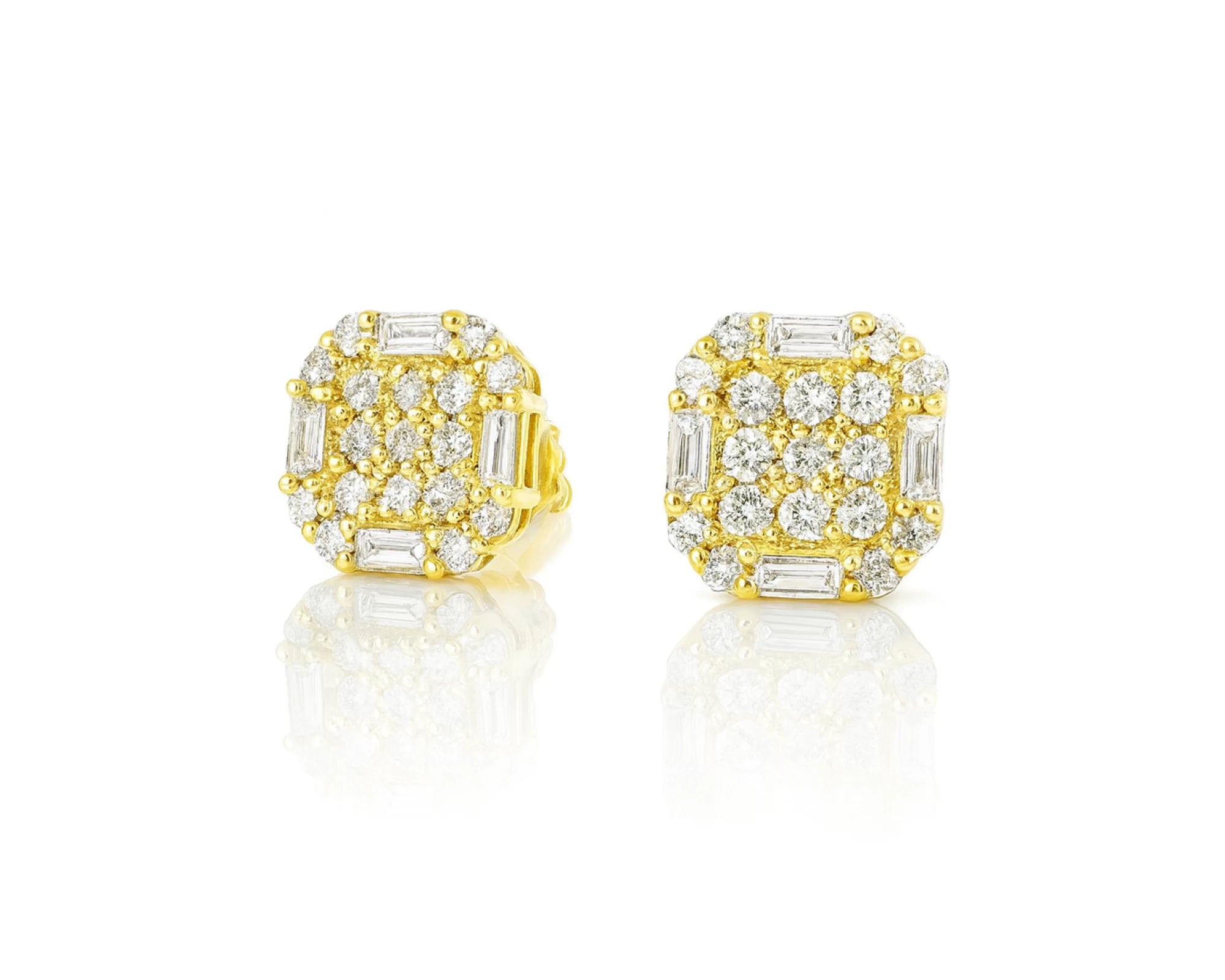10k Gold Diamond Earrings with Round & Baguette-Cut Geometric Cluster Design 1.05ct – lifestyle 3944