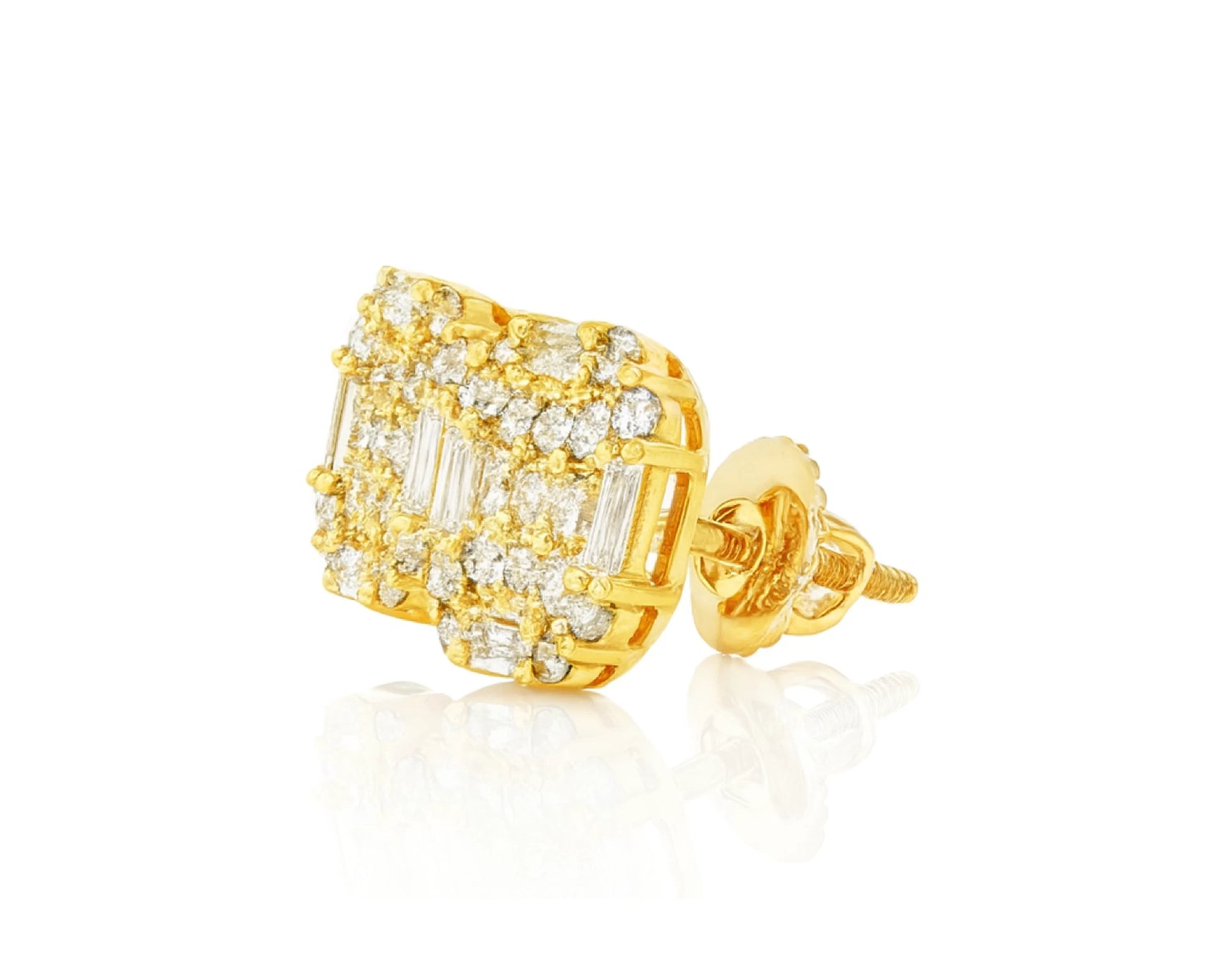 10k Gold Diamond Earrings with Round & Baguette-Cut Geometric Cluster Design 1.05ct – lifestyle 3945