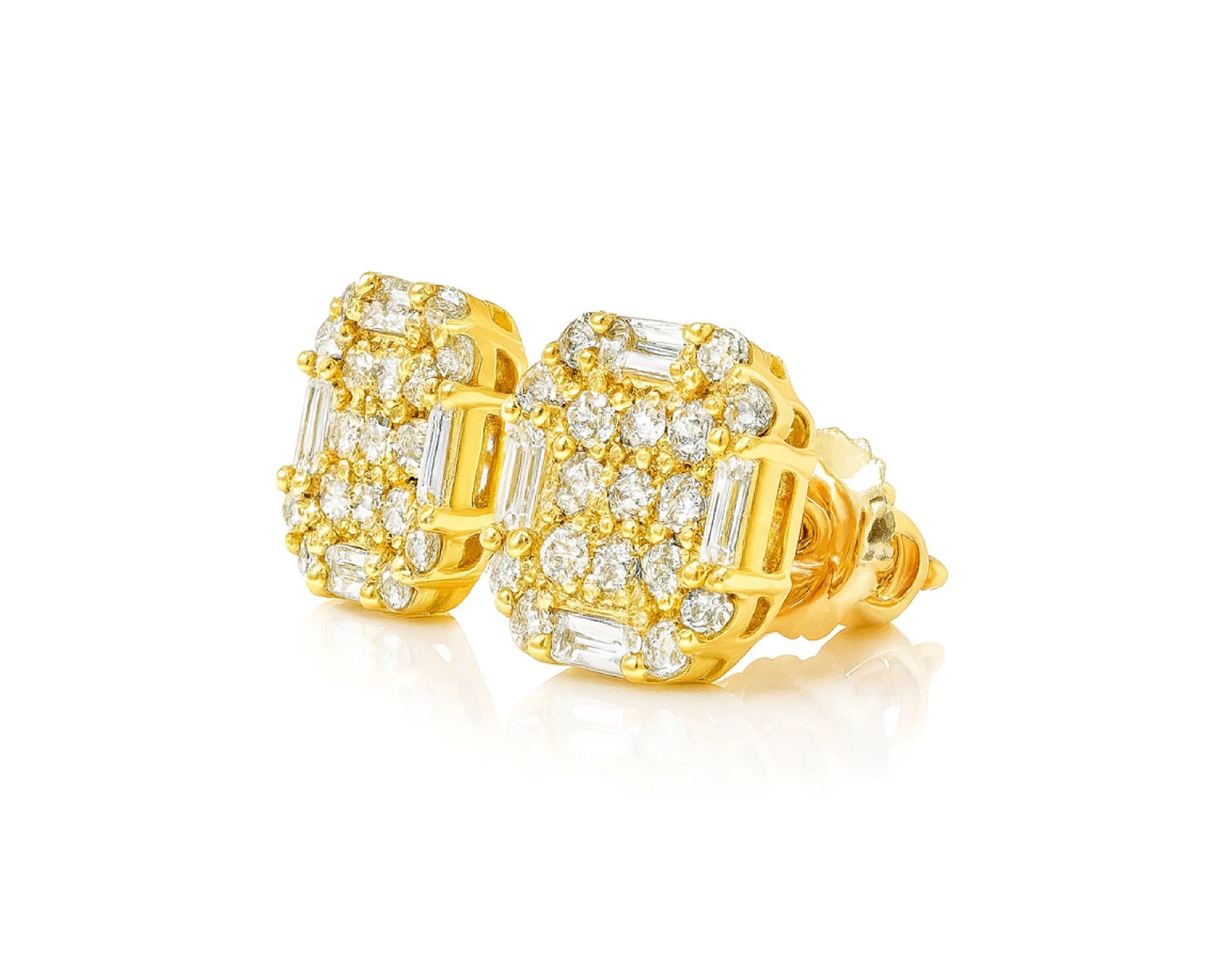 10k Gold Diamond Earrings with Round & Baguette-Cut Geometric Cluster Design 1.05ct – lifestyle 3946