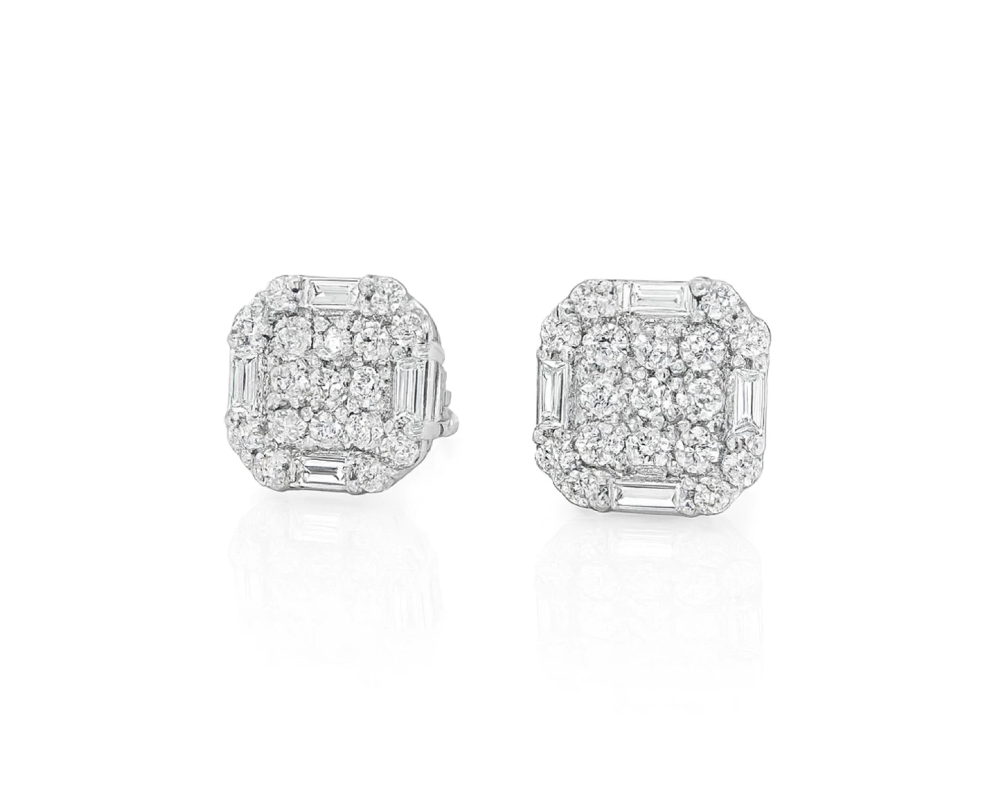 10k Gold Diamond Earrings with Round & Baguette-Cut Geometric Cluster Design 1.05ct – lifestyle 3948