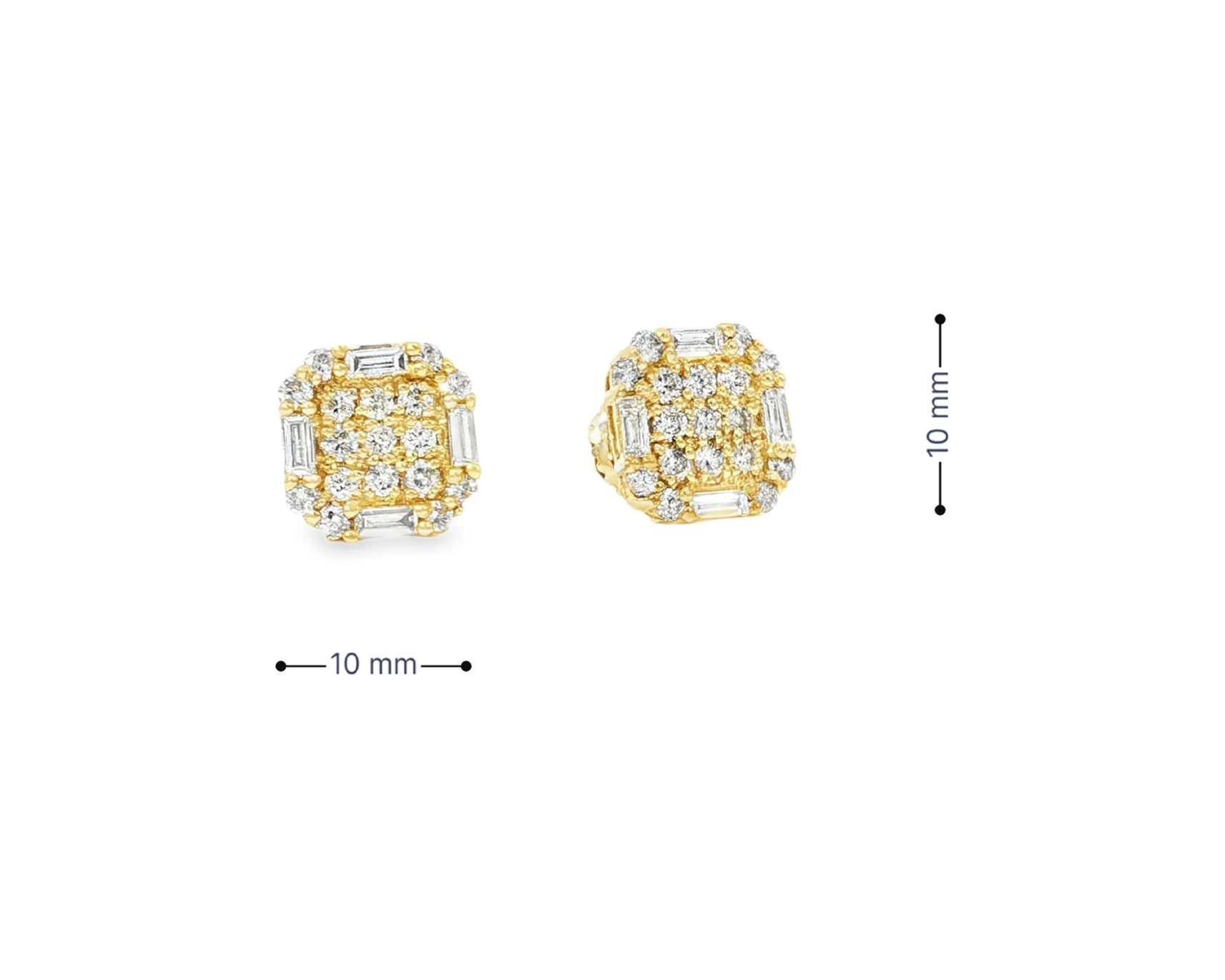 10k Gold Diamond Earrings with Round & Baguette-Cut Geometric Cluster Design 1.05ct – view 7