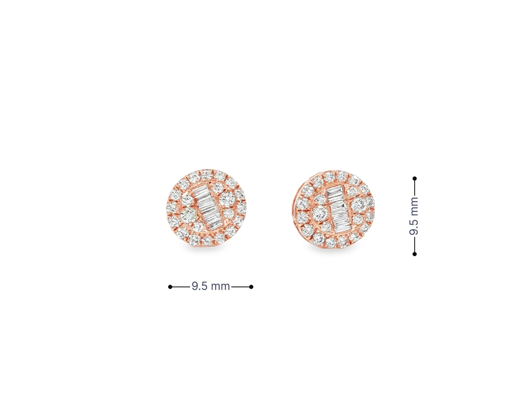 10k Gold Diamond Earrings with Round & Baguette - Cut Halo Circle Design 0.74ct - AVI THE JEWELER